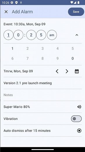 Create alarms from Google Calendar events
