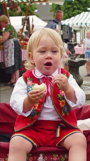 Baby in Polish Folk Outfit Tries Pierogi Dough! 🇵🇱 #shorts