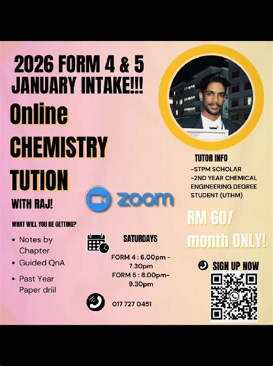 🧪 SPM CHEMISTRY TUITION 🧪 (Form 4 & Form 5) ❌ Don’t understand Chemistry? ❌ Confused with calculations & equations? ✅ Learn Chemistry the easy & exam-smart way! ✨ What we focus on: ✅ Clear explanations ✅ Step-by-step calculations ✅ SPM exam techniques ✅ Practice & guidance 🎯 For: • Form 4 and Form 5 SPM candidates 📍 Online 📲 PM https://wa.me/qr/3F4VN7TZFYBUH1 to register #SPM #kimia #batch09 #batch10 #smk
