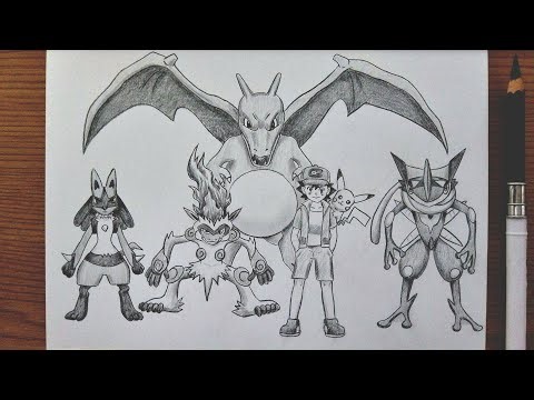 ​How To Draw Ash Ketchum Best Team: Pikachu, Charizard, Greninja, Lucario And Infernape