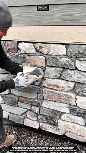 Filling stone wall joints neatly using Work tool Grout Bag Applicator #tool #worktool