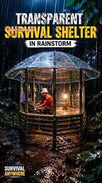 I Built a Transparent Survival Shelter in a Rainstorm! 🌧️🏕️#survival #bushcraft #shelter #camping