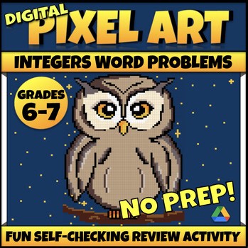 6th/7th Grade Math SOL Review Activity Integers Word Problems Digital Pixel Art