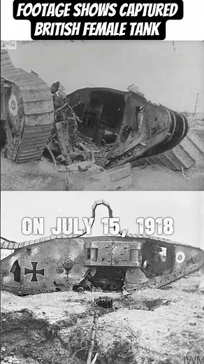 Footage shows a British Mark IV female Tank that is being used by Germans with German markings