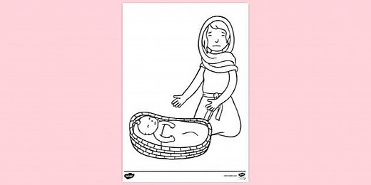 Moses Mother with Baby Moses in Basket Colouring Sheet