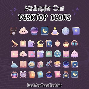 Midnight Cat Desktop Icons, Icon Set, Cat Folder Icons, Windows Icons, Mac Icons, Desktop Organizer, Kawaii Cats, Desktop Folder Icons - Etsy