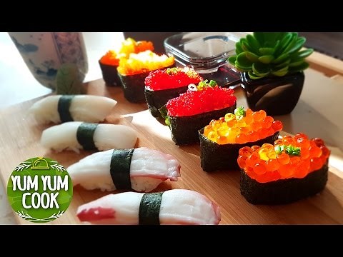 How to Make Nigiri & Sushi Roll | Salmon Roe & Flying Fish Roe Sushi | YumYumCook