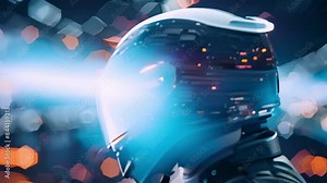 A detailed view of the HUD on the smart helmet showing realtime updates on safety protocols.