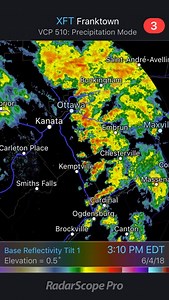 Heavy rain and fairly strong wind gusts possible in eastern Ontario with this line of storms with perhaps some small hail. What are you experiencing? - Adam S. | Instant Weather Ontario