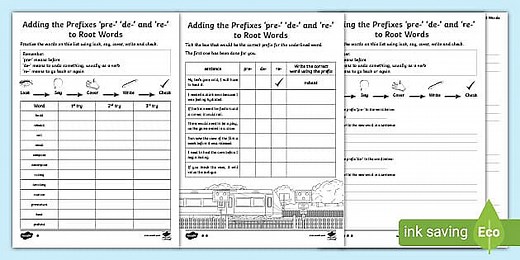 Adding the Prefixes 'pre-', 'de-' and 're-' Worksheet