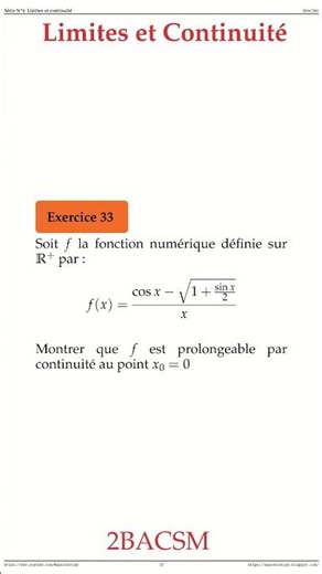 Exercice 33 Limites et Continuite 2BACSM Maths space2study M2BSMS1v14