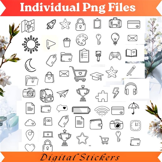 Daily Planner Stickers | Minimal Black Line Icons (PNG, Pdf, Zip File Digital Download) - Etsy