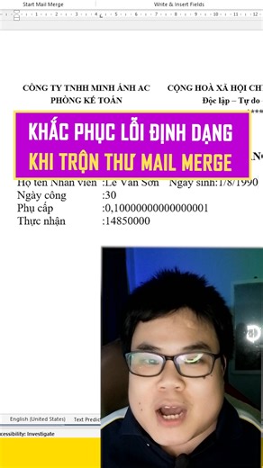 mẹo khắc phục lỗi mất định dạng khi trộn thư mail merge trong Word #minhlakhoa #khoatinhoc #tinhocvanphong #wordtips #mailmerge | Mình Là Khoa