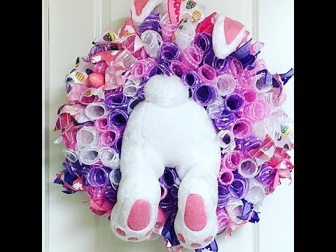 How to make a Easter Bunny Wreath curly method deco mesh wreath