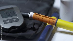Diabetes testing equipment and insulin therapy. Diabetic pens and glucose meter