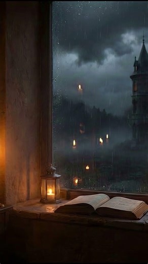 Haunted Library Window in the Rain 🎃📚 | Cozy Halloween Ambience 4K Ultra HD | 2 Hours Relax, Sleep