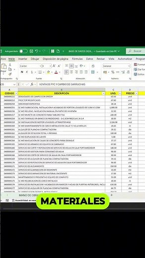 TIPS EXCEL / BASE DE DATOS DE PRECIOS 2026