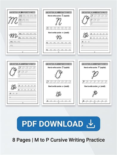 Cursive Handwriting Practice – Letters M-P, Beginner Worksheet (digital Download) - Etsy