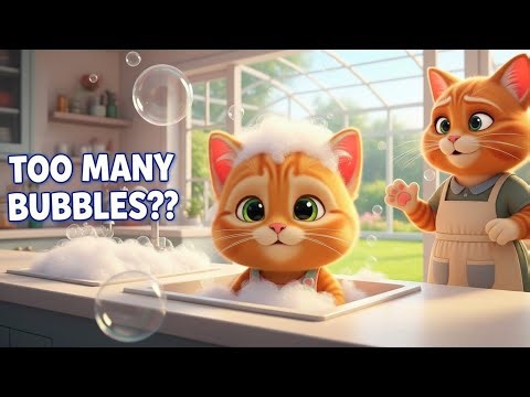 Baby Cat Tries Washing Dishes Alone… Too Many Bubbles! 🫧🐱 | Cute Cat Story