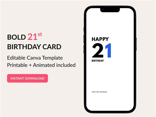 21st Birthday Card Printable | Editable Canva Template | Modern Minimal Milestone Design | Animated Digital Download - Etsy Canada