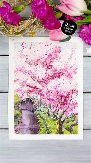 How to Draw Cherry Blossoms in Watercolor Sketching