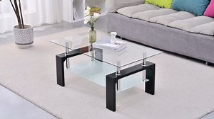 Coffee Table - Rectangle Glass Coffee Table with Simple and Classical Inspired Design, Easy Assembly for Modern Living, 39.5 * 23.5 * 17.5 inches (White)