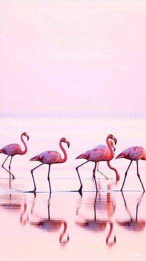 Flamingos Walking Peacefully at Sunrise 🦩🌸