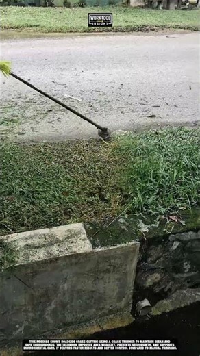 cutting roadside grass neatly in outdoor area using work tool grass trimmer #tool #worktool