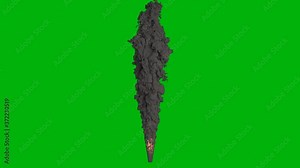 A powerful fire torch with black curling smoke. Fire and smoke, as if a jet or rocket engine is burning fuel. VFX animation in front of green screen.