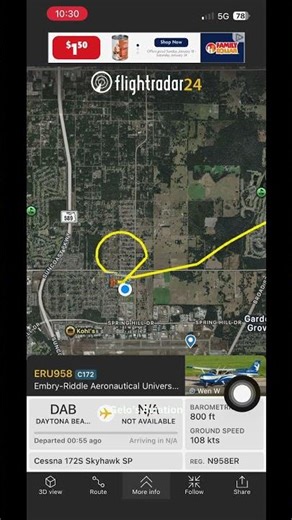 Embry Riddle Aeronautical University Cessna 172S Skyhawk SP C172 from DAB to N/A #planespotting
