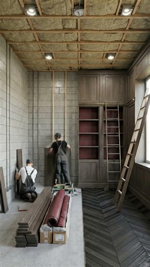 Study Wrapped in BURGUNDY LEATHER! Gentleman's Library Makeover #interiordesign #ai