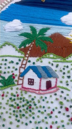 DIY embroidery hoop art scenary design ideas French knot sea boat school expo craft modal project