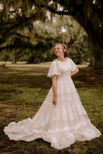 Whimsical A-line Modest Lace Wedding Dress With Flutter Sleeves Custom Gown Vintage Wedding Dress for Boho Brides |victoria - Etsy