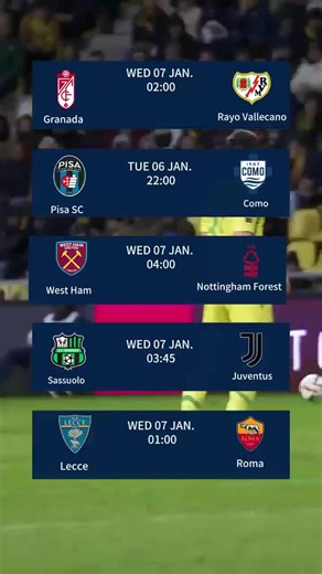 Today's best football predictions.Tuesday 06/01/2026 Serie A Premier League Fenerbahçe vs Samsunspor Pisa SC vs Como Granada vs Rayo Vallecano West Ham vs Nottingham Forest Lecce vs Roma Sassuolo vs Juventus #football #footballpredictions #predictions #footballtiktok #foryou