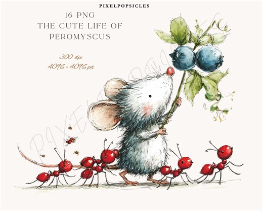 The Life Peromyscus Mouse Clipart: 16 Whimsical Animal PNG Illustrations (digital Download) - Etsy