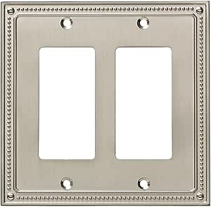 Franklin Brass Classic Beaded Double Rocker Wall Plate- 2-Gang - ETL Certified - GFI Outlet - Decorative Switch Cover - Rocker Switch Cover - W35065-SN-C - Modern Brushed Nickel Finish - 1 Pack