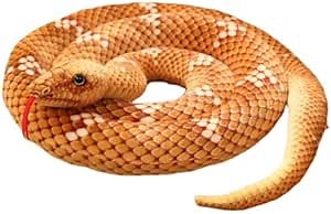 Simulated Python Snake Plush Toy Giant Piebald Python Long Stuffed Snake Plushie Pillow Children Boys Gift Home Decoration (Yellow,110 inch)
