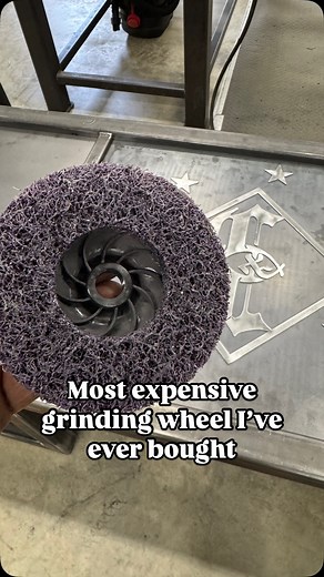 These disks are awesome! It’s a 3M Scotch-Brite “clean and strip” disk and it’s awesome for removing mill scale when you don’t want to gouge the surface of your piece. They definitely aren’t cheap though at about 25$ per disk, and they don’t last very long either so take that into account! I also picked up a few Walter mill scale disks, I’ll report back on those after I get to try them. #3m #scotchbrite #metal #metalfabrication #langmuirsystems #hypertherm #fronius #optrel #desk #metalart | Crux