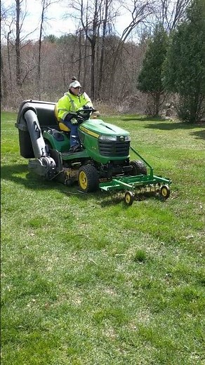 Front tine dethatcher rake on X738 #dirtandstonelandscaping #lawncare #dethatching #X738