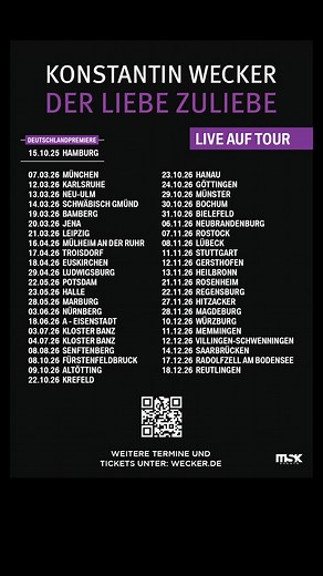 (Admin) "Liebes Leben, fang mich ein!" Konstantin Wecker grüßt alle mit diesem kleinen Video. Seit heute sind fast alle Termine der Tournee 2026 "Der Liebe zuliebe" im Vorverkauf - und das gleichnamige Buch ist im Fachhandel und online erhältlich. https://konstantinwecker.reservix.de/events https://wecker.de/termine https://sturm-und-klang.de/produkt/der-liebe-zuliebe | Konstantin Wecker
