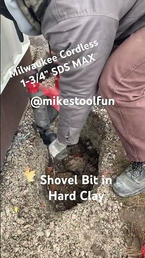 ‪@MilwaukeeTool‬ cordless 1-3/4” SDS Max with Shovel bit in hard clay ‪@mikestoolfun‬
