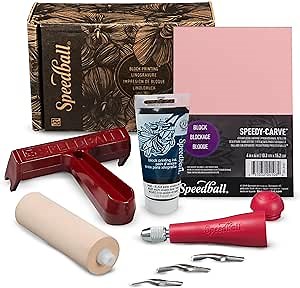 Speedball 3471 Super Value Block Printing Starter Kit – Includes Ink, Brayer, Lino Handle and Cutters, Speedy-Carve