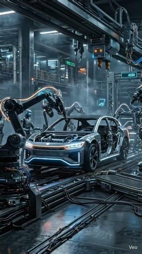 ⚡ The future of manufacturing is here! AI-powered robots build a high-tech electric vehicle