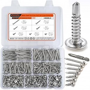 #8 Self Tapping Screws Assortment Kit | 410 Stainless Steel Truss Head Self Drilling Screws for Metal, Lengths from1/2 to 2"
