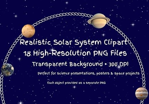 Realistic Solar System Clipart, 18 High-resolution PNG Files, Transparent Background, Space Planets for Science Projects - Etsy Australia