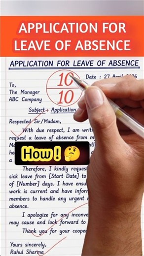 APPLICATION FOR LEAVE OF ABSENCE | 10/10 Full Marks | Easy English Application #Shorts