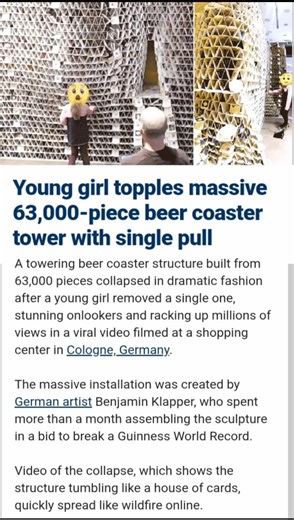 1️⃣ One Pull… 63,000 Beer Coasters COLLAPSE 😱 | Guinness Record Fail#Shorts #viralnews