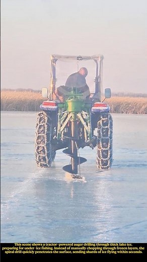 Tractor Drilling Ice Holes for Winter Fishing #work