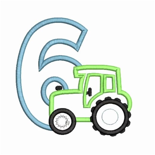 6th Birthday Tractor Applique Embroidery File | Farm Birthday Shirt Idea | Machine Embroidery Design