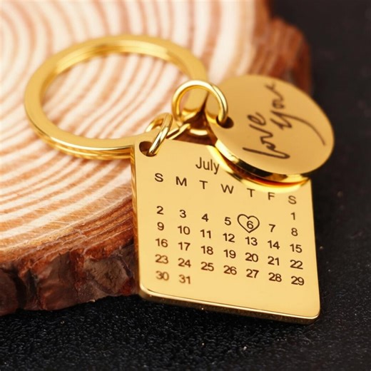 Key Chain With Anniversary Date, Calendar Keyring Wedding Gift, Stainless Steel Engraved Key Chain - Etsy